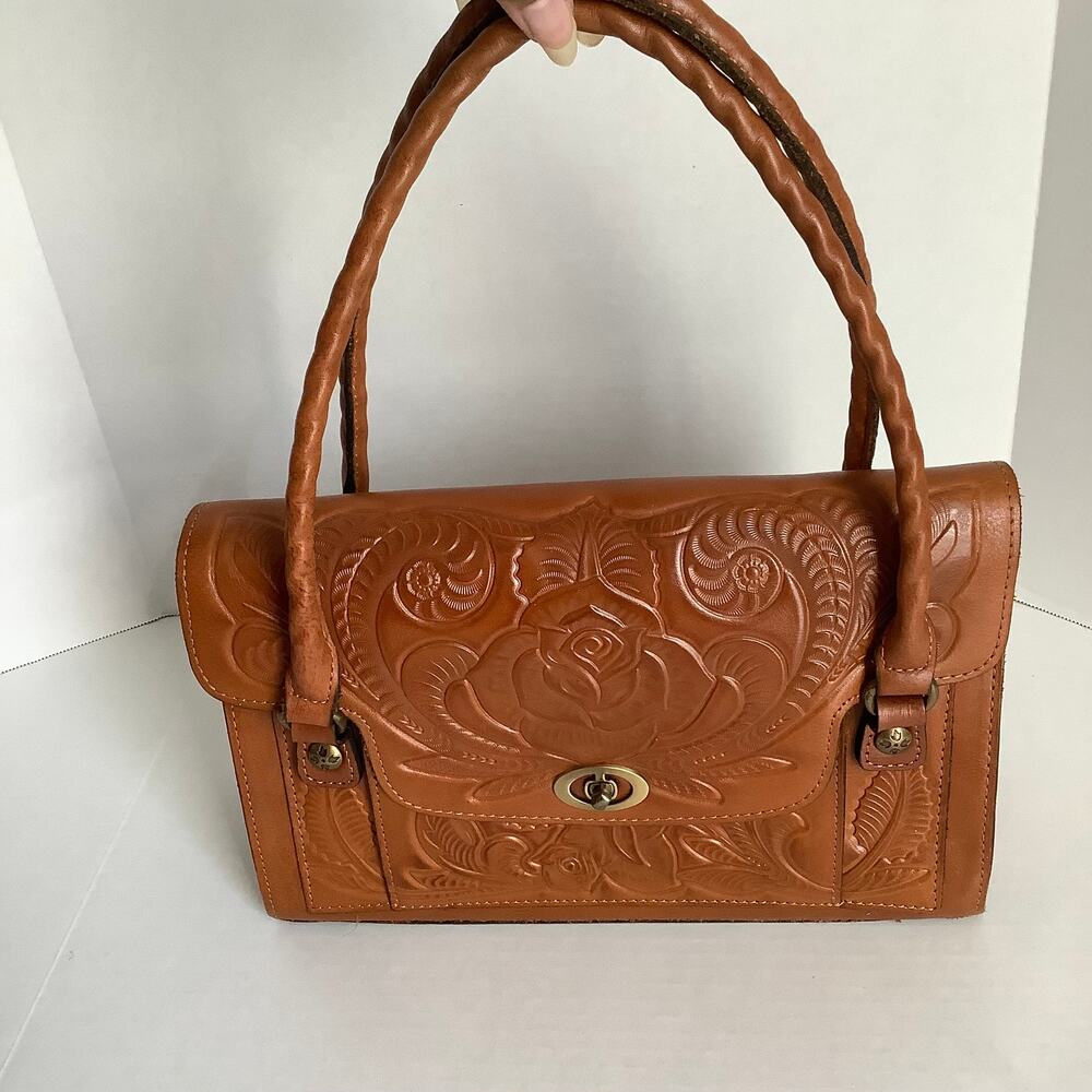 Patricia Nash Tooled Leather Satchel Handbag Sanabria Fold Over Rose Floral